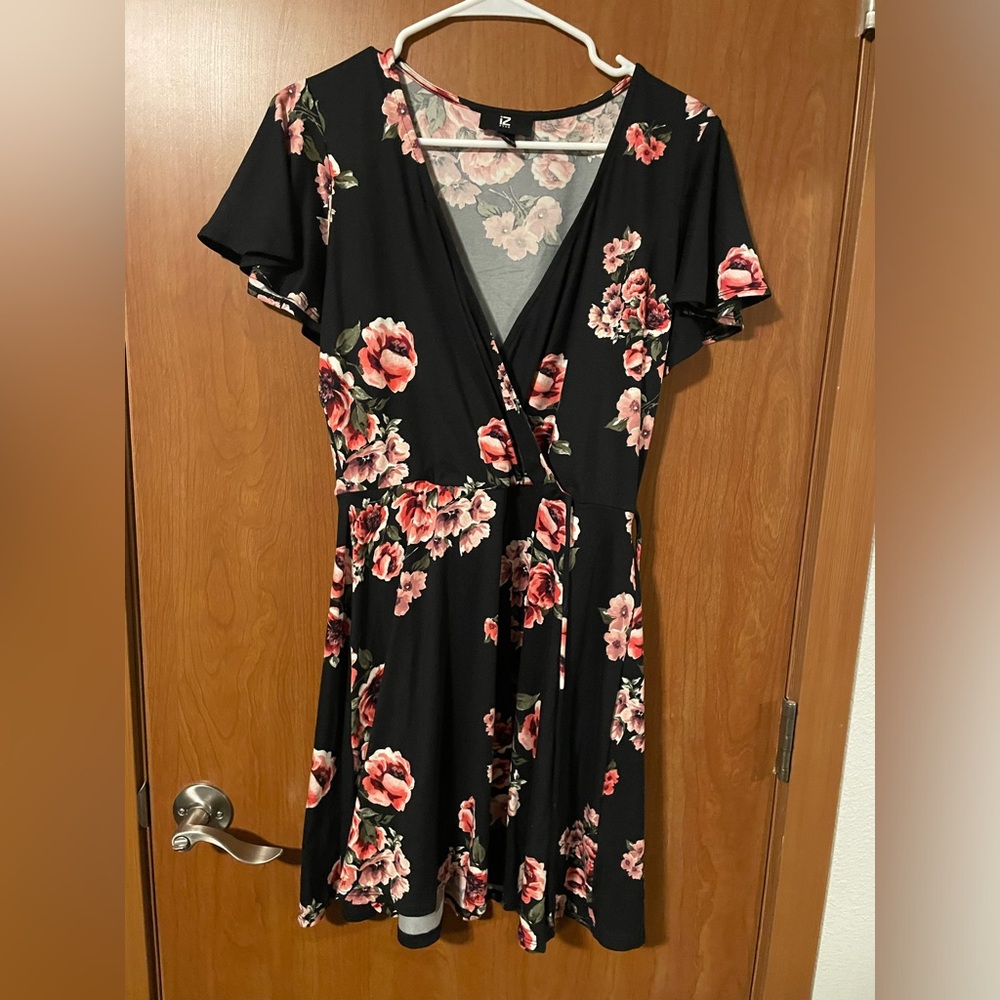 Black floral v neck dress